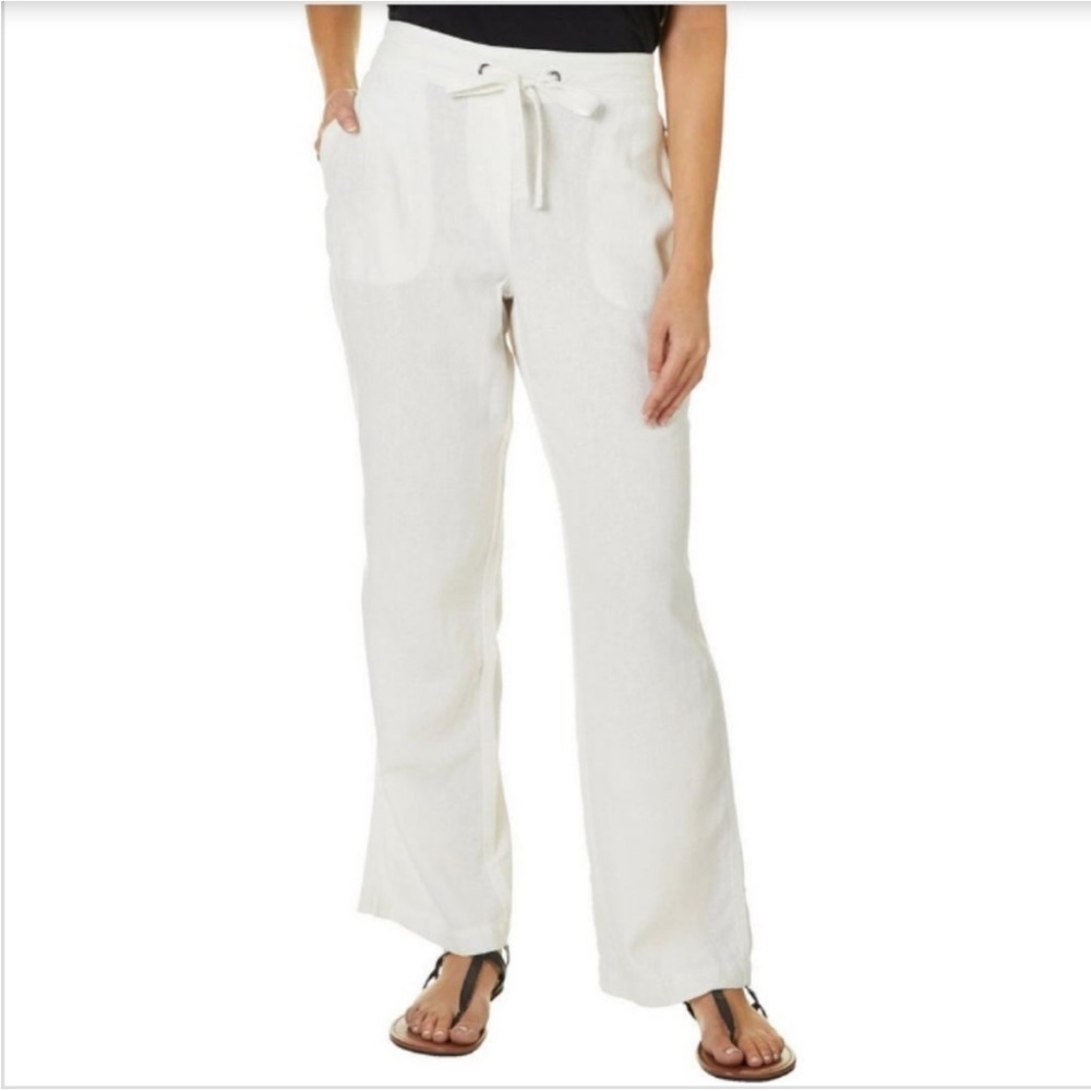 Per Se Women’s XL White Linen Blend Wide Leg Pants Coastal Resortwear Pants 30”